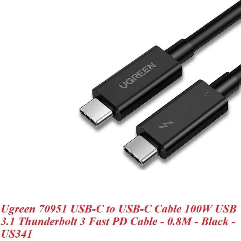 Ugreen UG70951US341TK 0.8M 40Gbps 100W USB 3.1 cáp USB type C Thunderbolt 3 hỗ trợ PD màu đen - HÀNG CHÍNH HÃNG
