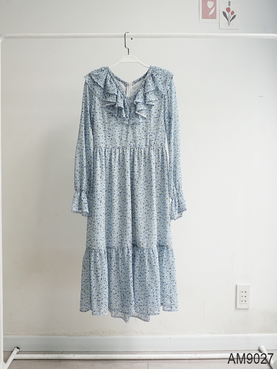 Đầm xòe midi Nữ hoa nhí tay dài OvanMade AM9027