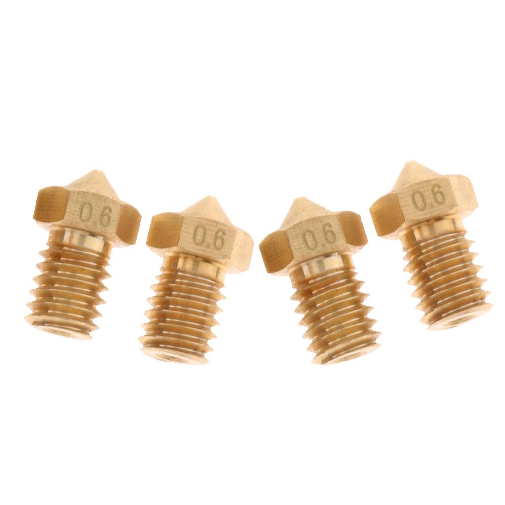 4Pcs 0.6mm 3D Printer Extruder Nozzle Printhead Brass Copper For 1.75mm Filament