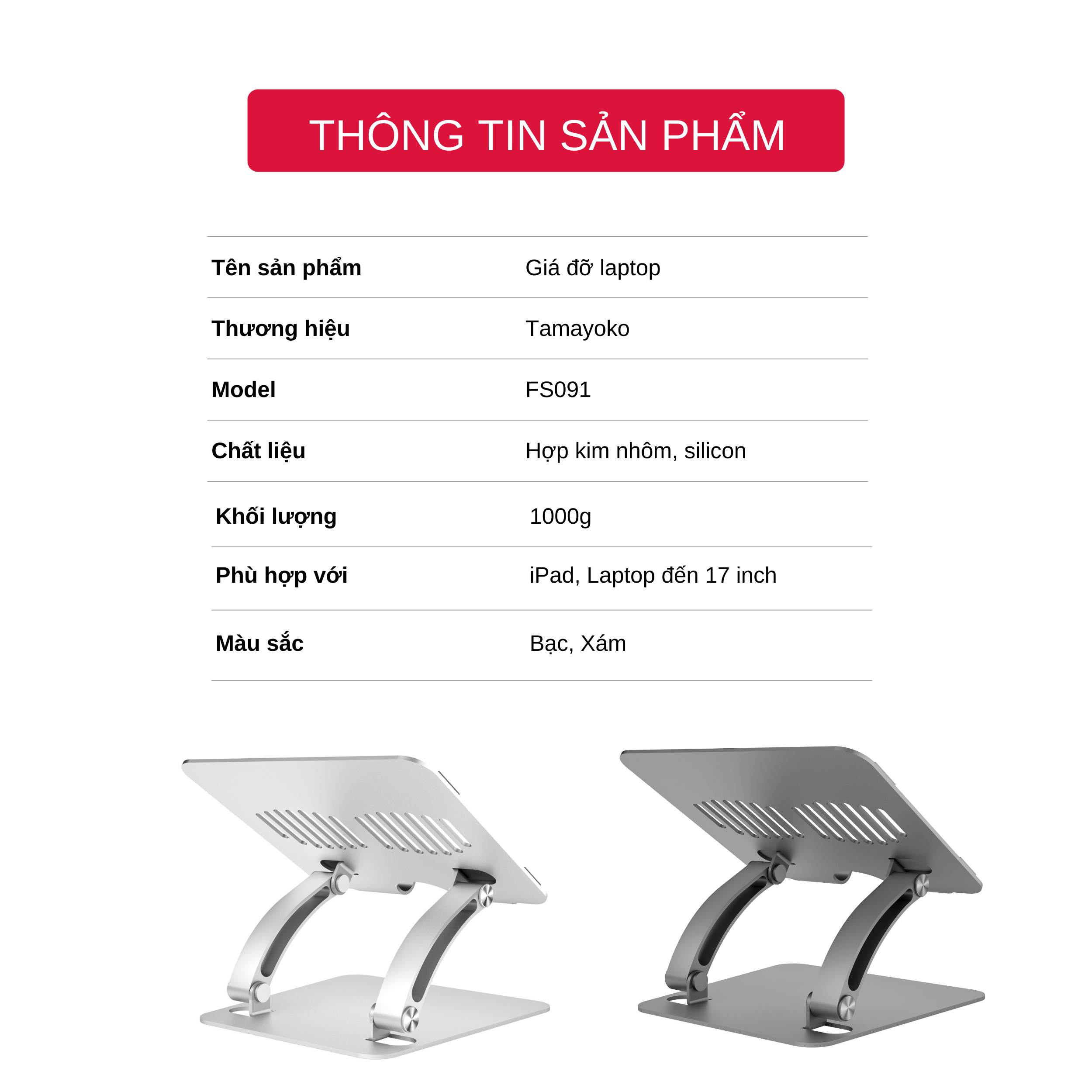 Giá Đỡ Máy Tính, Laptop Máy Tính Bảng Chất Liệu Hợp Kim Nhôm Cao Cấp Hỗ Trợ Tản Nhiệt Chống Mỏi Cổ, Vai, Gáy. Hàng Chính Hãng Tamayoko