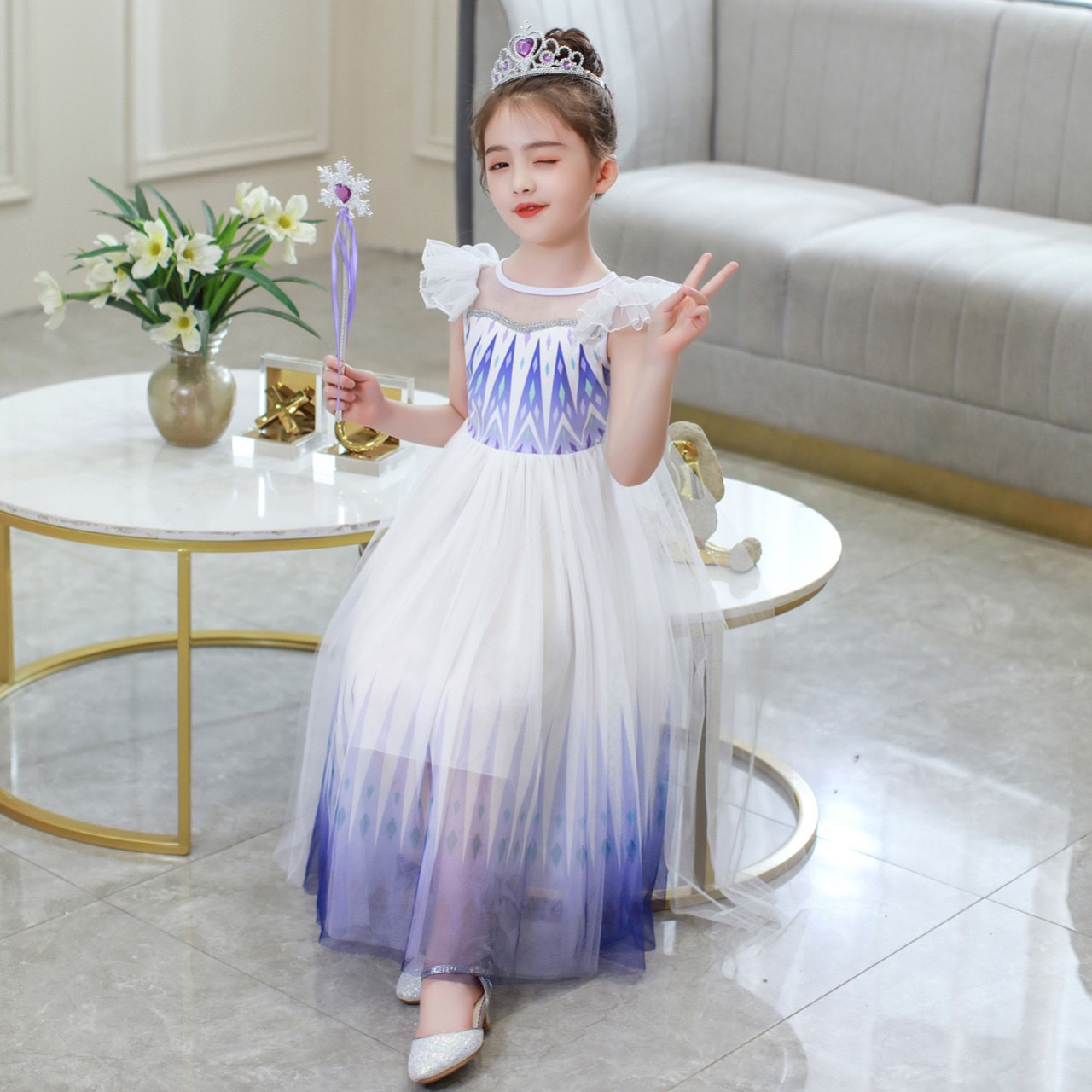 Combo Đầm ELSA Trắng FROZEN 2 Kèm Phụ Kiện