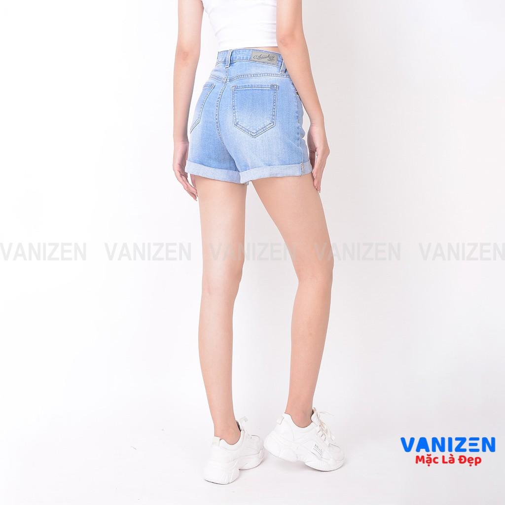Quần short jean nữ ngắn đẹp lưng cao cạp cao gấu gấp trơn hàng cao cấp mã 4360 VANIZEN