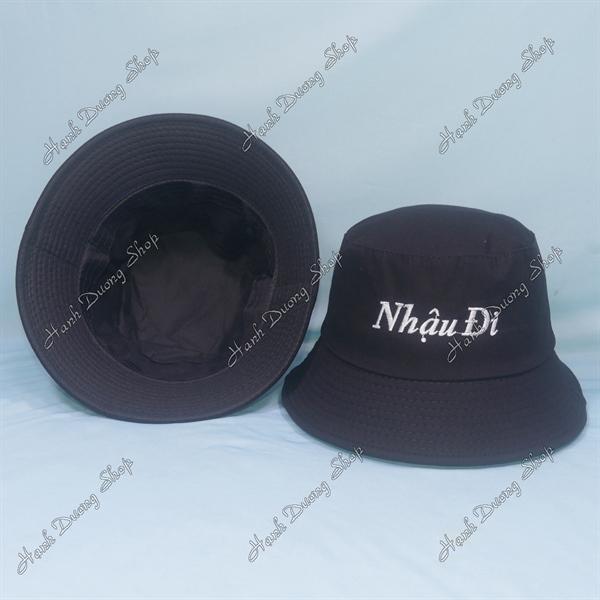 Nón tai bèo mũ bucket vành nhỏ thêu chữ Nhậu Đi - Đen