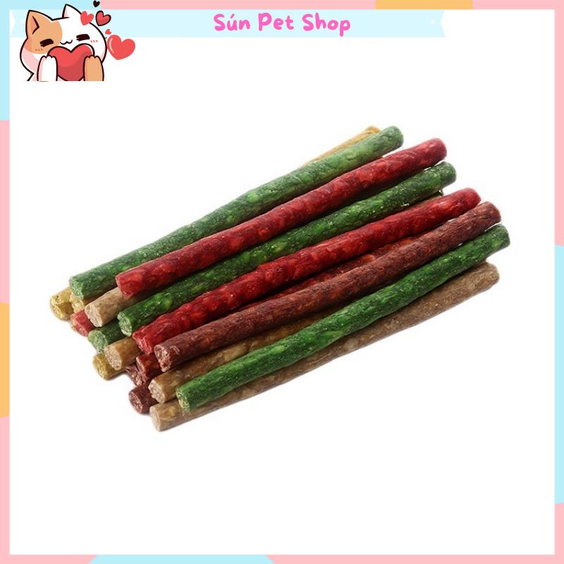 Đồ ăn vặt xương gặm sạch răng cho chó - Xương que tròn nhiều màu 12cm