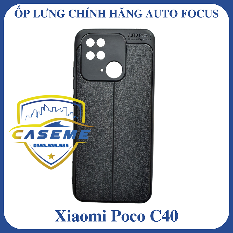Ốp lưng cho Xiaomi Poco C40 silicon giả da, chống sốc Auto Focus - Hàng Chính Hãng