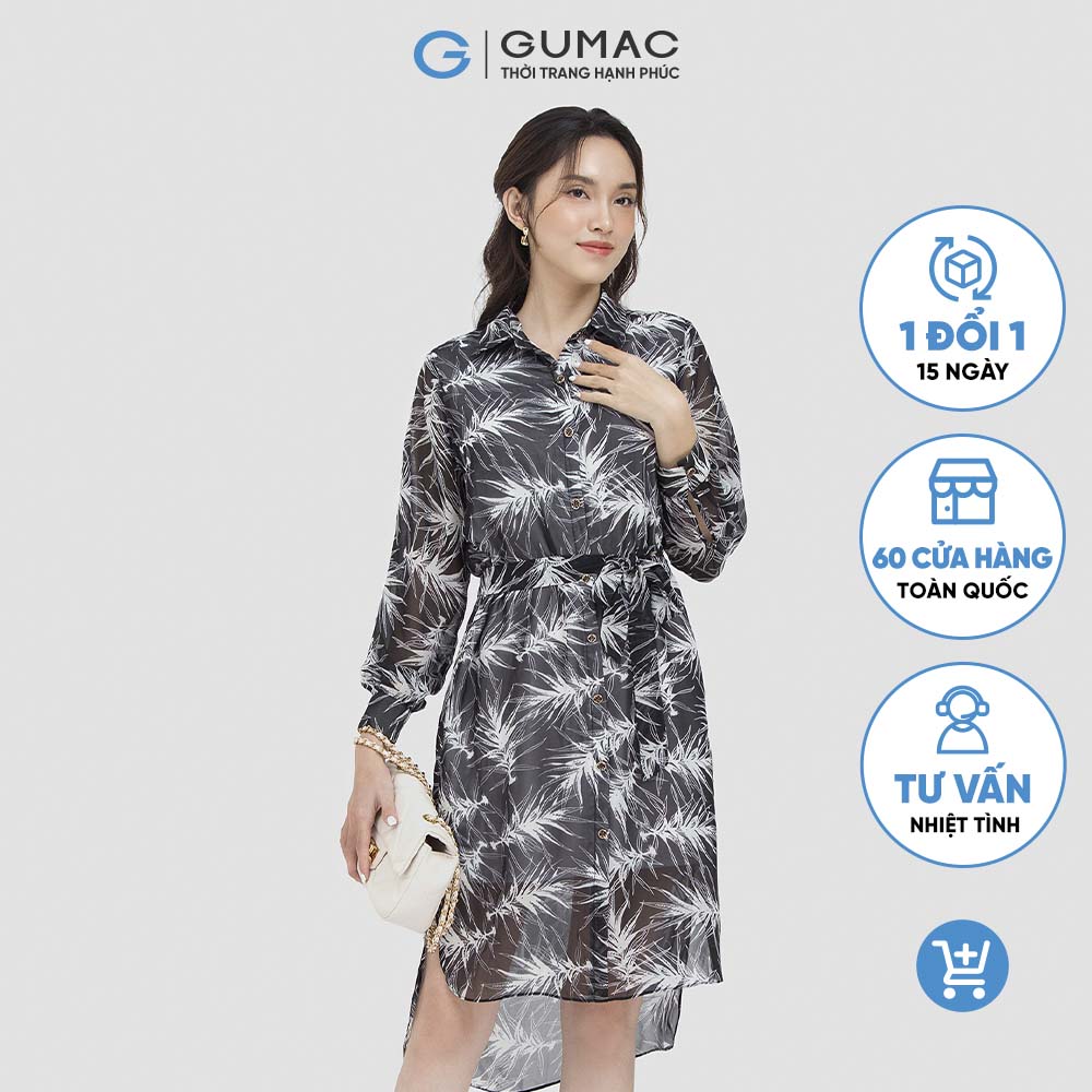 Đầm sơ mi GUMAC DC06048 buộc eo