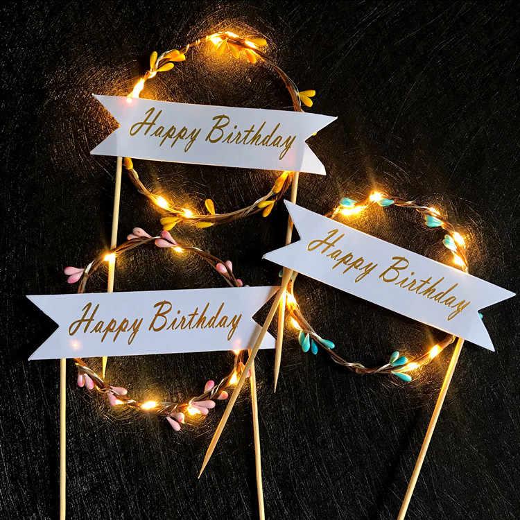 Cắm Bánh Kem Sinh Nhật Phụ Kiện Trang Trí Happy Birthday Topper Gắn Đèn LED