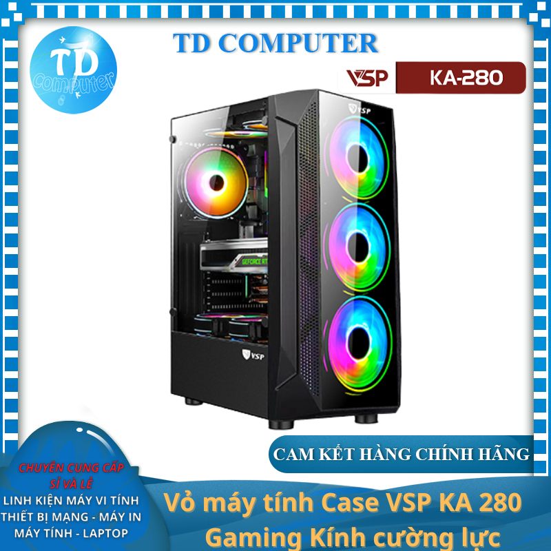 Vỏ máy tính Case VSP KA 280 (ATX/Mini ATX/Micro ATX) (không FAN) Gaming Kính cường lực - Hàng chính hãng Tech Vision phân phối