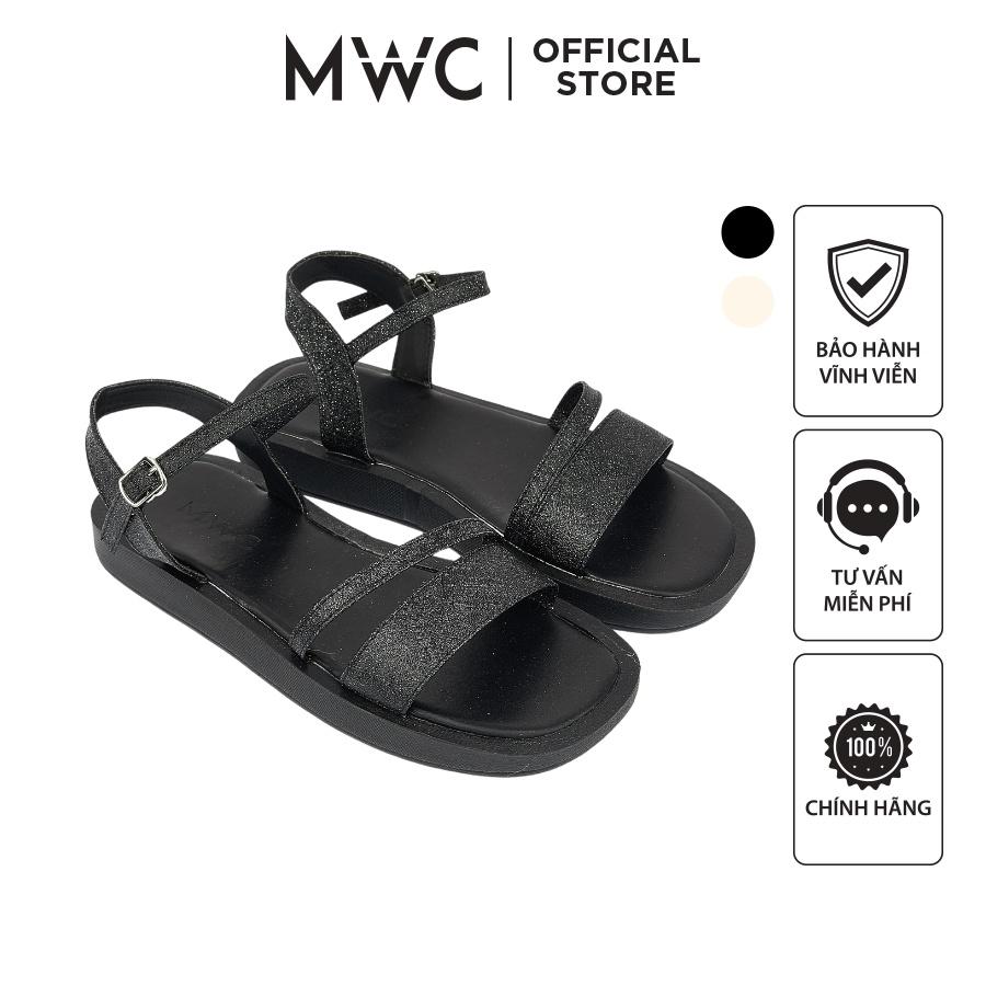 Giày Sandal Nữ MWC 2971 - Giày Sandal Quai Ngang Kim Tuyến Phối Quai Mảnh Cách Điệu Đế Bằng Thời Trang