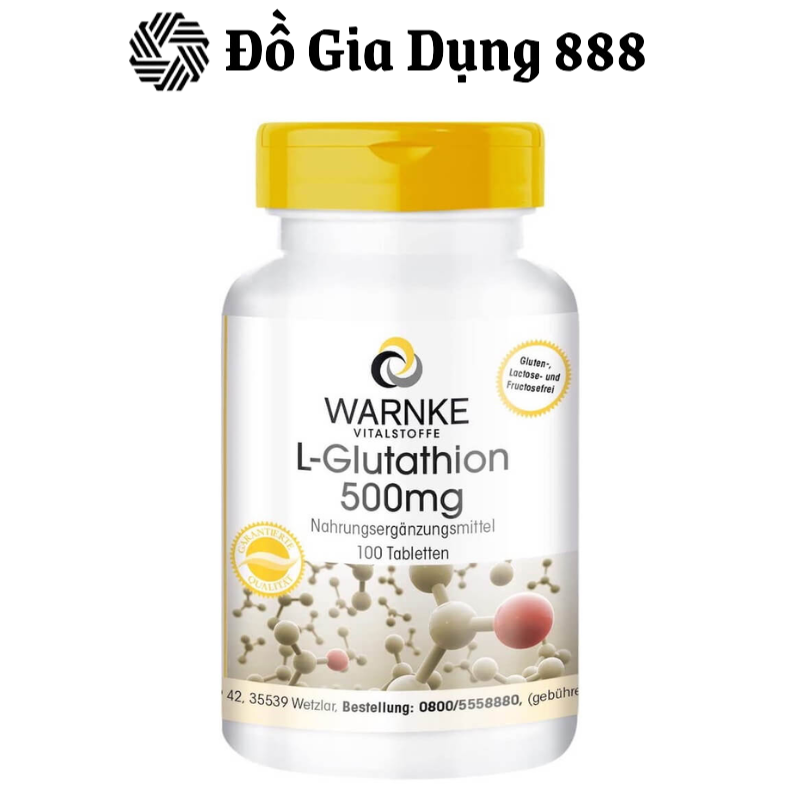 Viên Uống Trắng Da, Ngừa Lão Hóa, Ngăn Nám Warnke L-Glutathion, 500mg, Giúp Dẹp Da Từ Bên Trong, Nhập Đức, 100 Viên