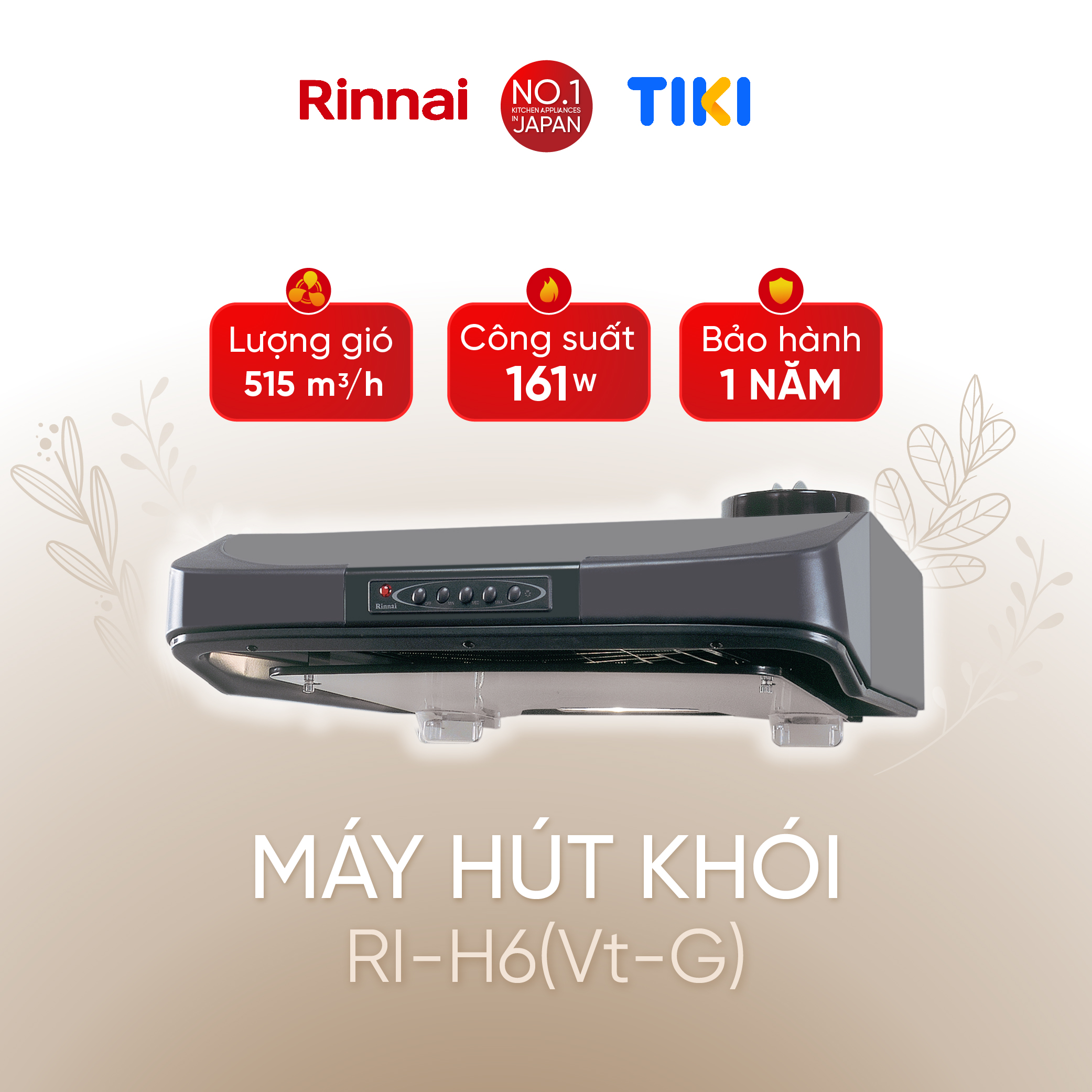 Máy hút mùi 60cm Rinnai RI-H6(Vt-G) ống thoát