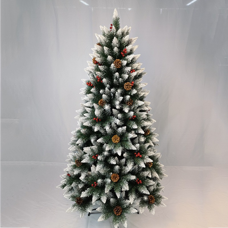 Cây thông C5 - 1.2m cao cấp sơn tuyết gắn trái đỏ trang trí noel, giáng sinh