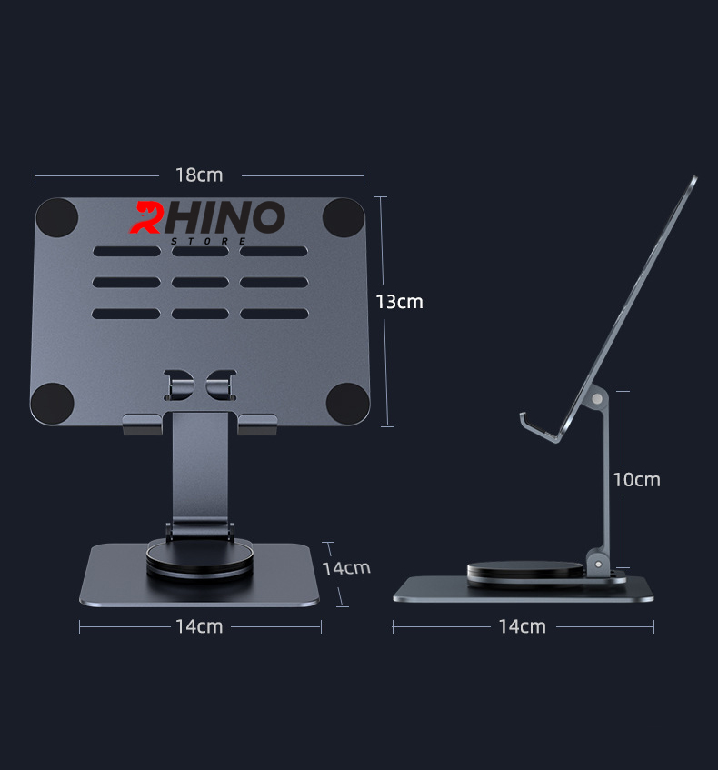 Kệ đỡ Ipad, máy tính bảng 360° Rhino KP501, giá đỡ nhôm cao cấp để bàn tiện lợi có thể gấp gọn - Hàng chính hãng