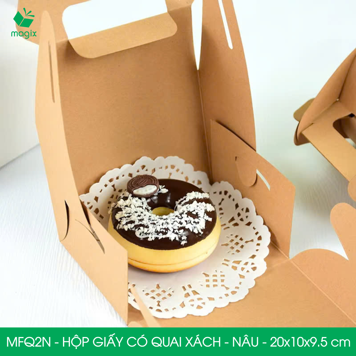 MFQ2N - 20x10x10 cm - 60 hộp giấy kraft có quai xách - Hộp đựng bánh ngọt, hộp quà tặng handmade