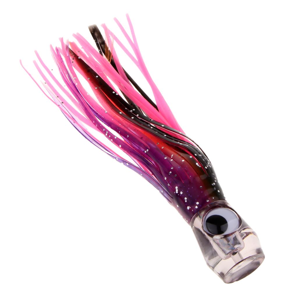 5pcs 3D Eye Jet Head Trolling Skirt Lure Soft Octopus Squid Bait Offshore