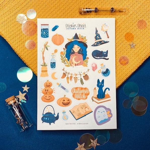 Sticker sheet autumn witch - chuyên dán, trang trí sổ nhật kí, sổ tay | Bullet journal sticker - unim056