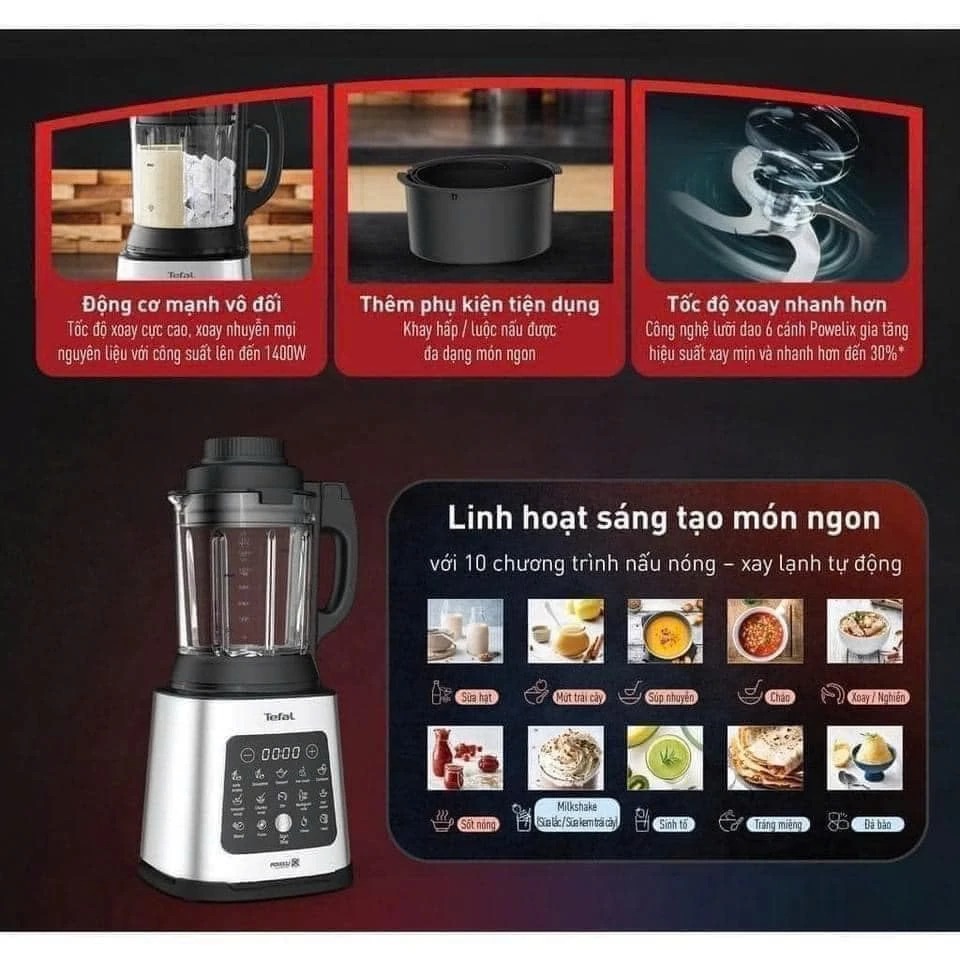 Máy làm sữa hạt, xay sinh tố, nấu đa năng Tefal Perfectmix Cook BL83SD66 1400W - Hàng nhập khẩu, bảo hành 24 tháng