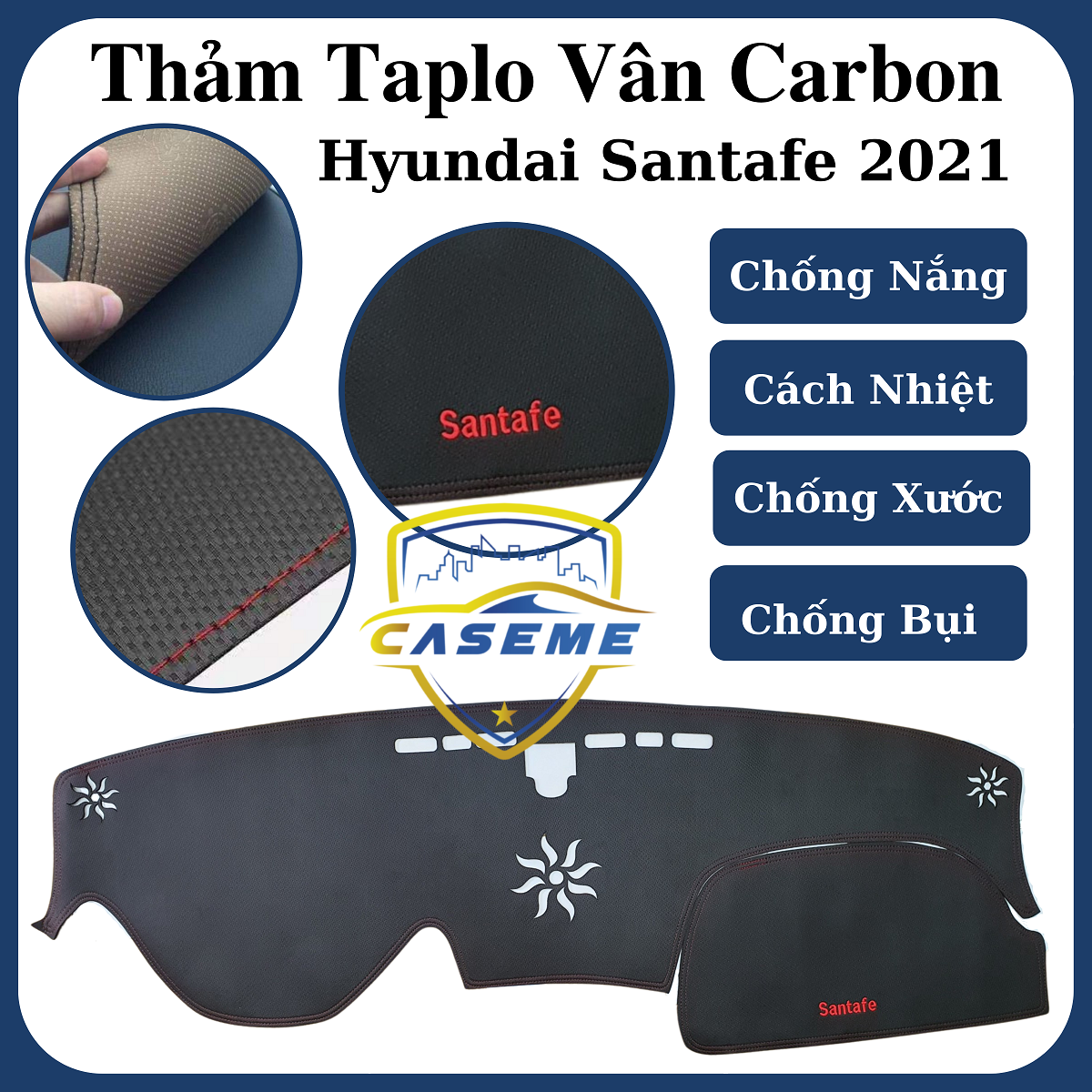 Thảm da taplo vân carbon cao cấp dành cho xe Hyundai Santafe 2021