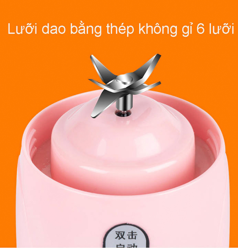 Máy Xay Sinh Tố Mini Cầm Tay Đa Năng 6 Lưỡi Dao, Máy Xay Sinh Tố Du Lịch Nhỏ Gọn Tiện Dụng, Dung Tích 410Ml - Sạc USB Di Động Dung Lượng 3000mAh (Hàng Chính Hãng)