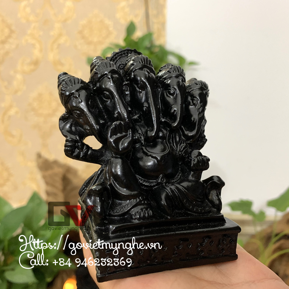 Tượng đá thần voi ganesha 5 đầu - màu đen