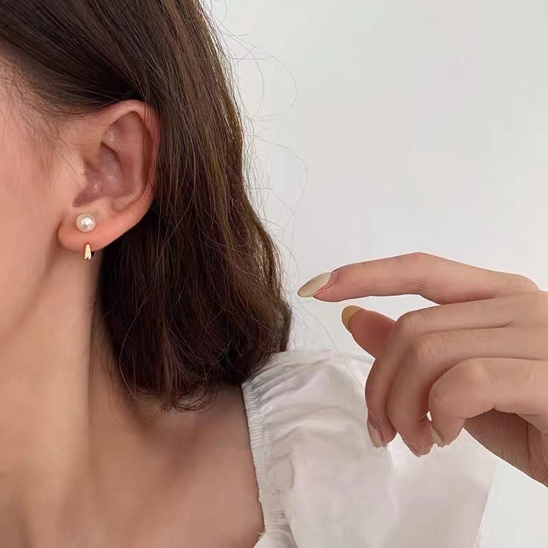 Khuyên tai ngọc trai nhân tạo phong cách retro hàn quốc