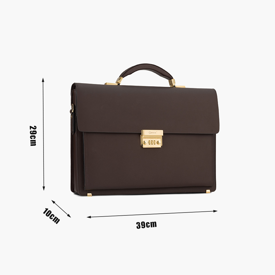 Túi Xách Công Sở Cặp Da Nam Dáng Hộp GENCE CTS16 Da Bò Khóa Số Cao Cấp Màu Nâu