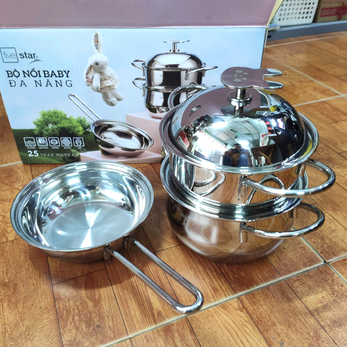 Bộ Nồi Baby 3 Món Fivestar Plus FPB3005 3 Lớp Inox 304 gồm 1 nồi 16 cm 1 xửng 16 cm 1 chảo 16 cm