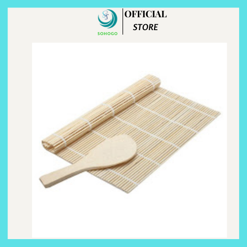 Bộ dụng cụ cuộn sushi bằng tre-Chiếu cuộn sushi Nhật BảnMakisu – Thảm tre cuộn sushi- Bộ làm sushi tại nhà mini- Bộ cuộn sushi kèm muỗng gỗ-  Dụng cụ làm sushi handmade