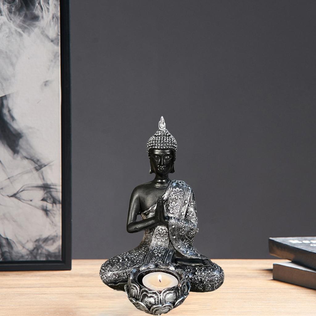 Meditating Buddha Statue Figurine Tealight Holder for Home Bedroom Decors