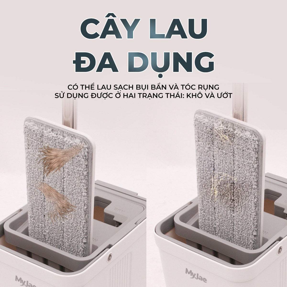 Combo 3 Bông Lau + 1 Bộ Lau Nhà MyJae Đài Loan Sợi Microfiber 2 Ngăn Tự Vắt Xoay 360 Độ Thông Minh 123cm