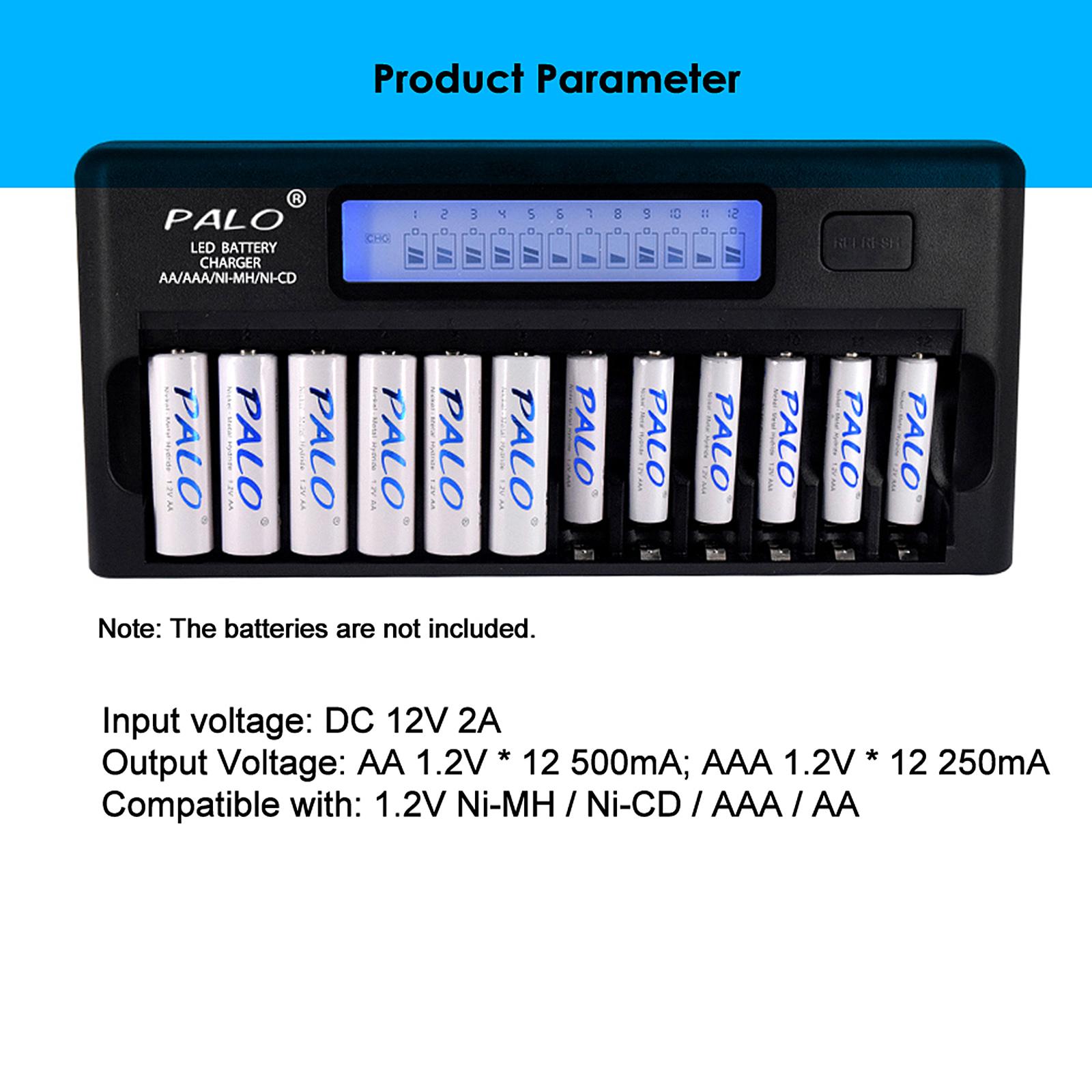 Bộ sạc pin thông minh đa năng PALO PL-NC30 Màn hình LCD 4 inch sạc thông minh nhanh chóng w / 12 Khe cắm pin cho 1.2V