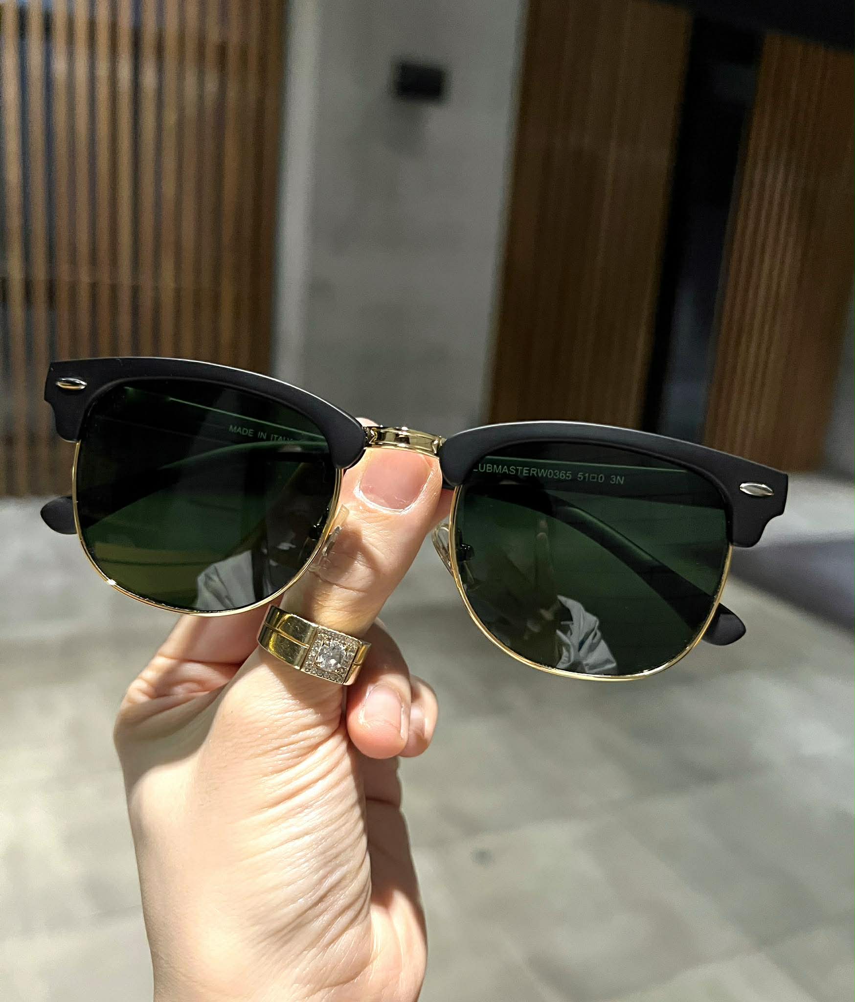Kính râm nửa viền CLubmaster Mắt xanh thủy tinh + Tặng kèm phụ kiện cao cấp