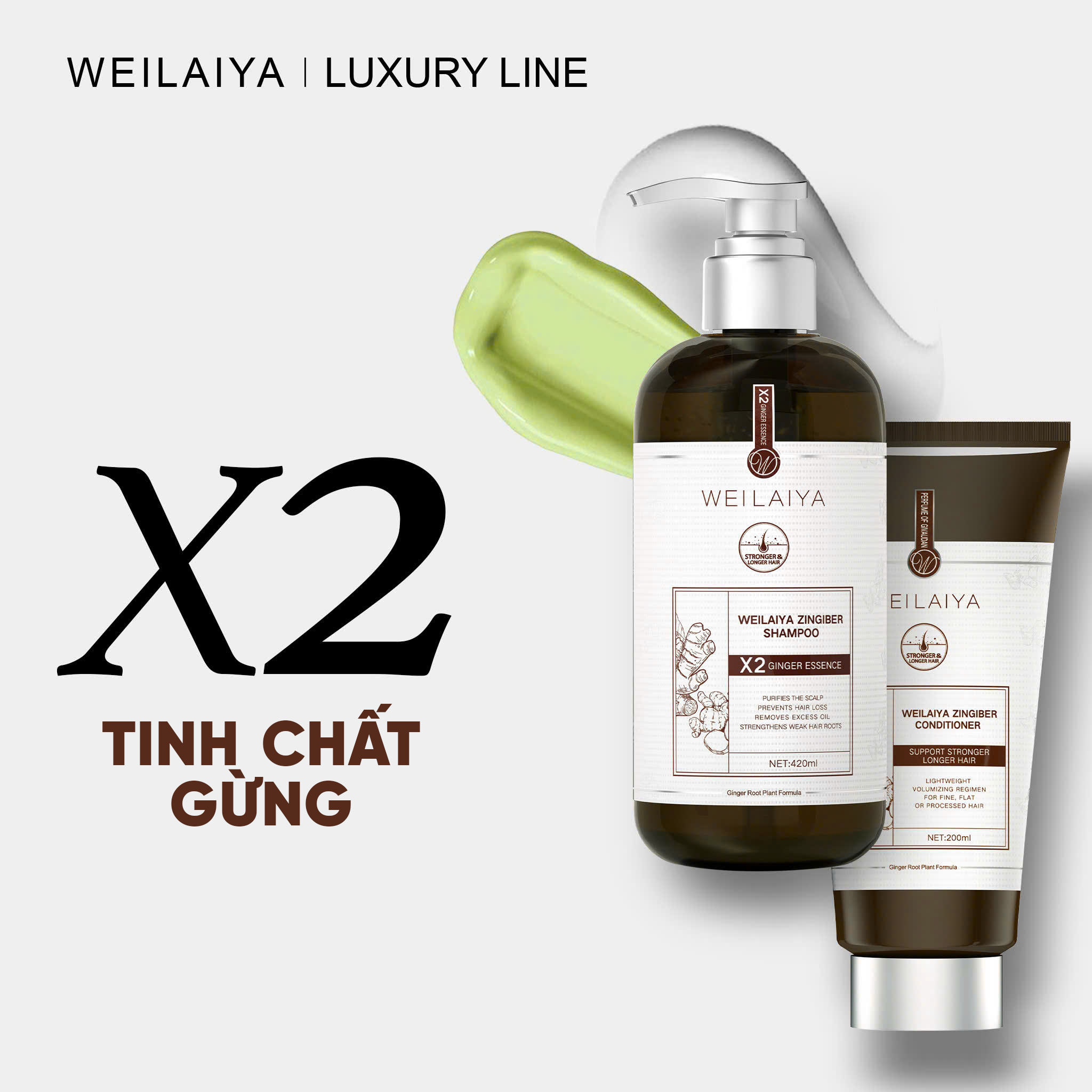 Cặp dầu gội xả gừng thảo mộc Weilaiya Luxury dành cho da đầu khô, thường