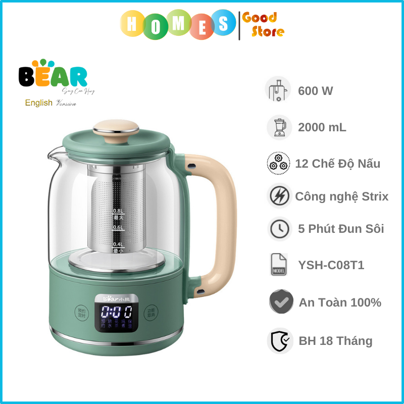 Máy Chưng Yến, Nấu Chè Sâm Bổ Lượng, Thuốc Bắc Và Pha Trà Đa Năng BEAR YSH-C08T1 0.8L Công Suất 1000W Bản Quốc Tế - Hàng Chính Hãng