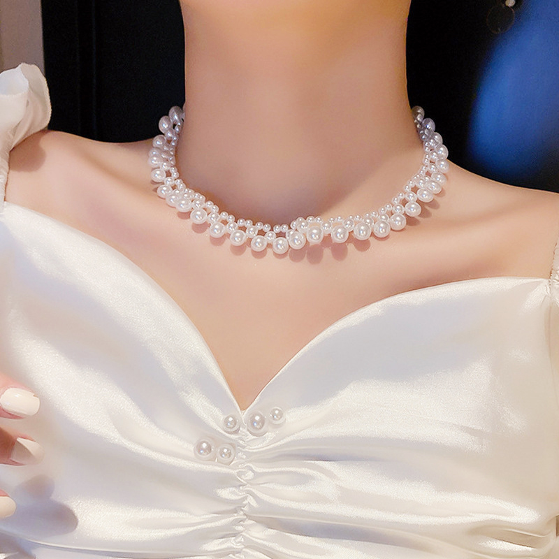 Dây chuyền vòng cổ ngọc trai nhiều tầng chuỗi hạt sáng bóng sang chảnh hand made thủ công sáng tạo phong cách Hàn Quốc