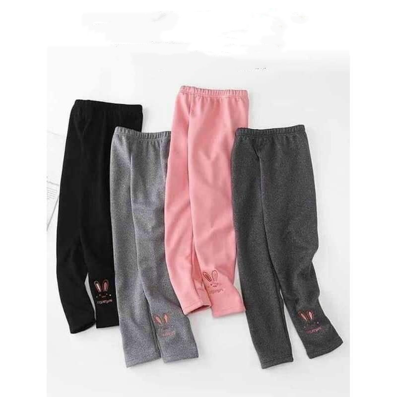 Sét 2 Quần Legging Lót Lông Thêu Hình Thỏ Bé Gái