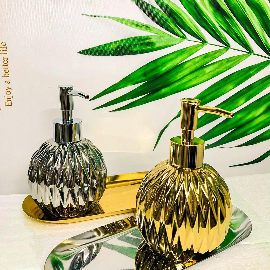 Bình Đựng Xà Phòng Nhà Tắm Gốm Sứ Cao Cấp Phủ Bóng 400ml
