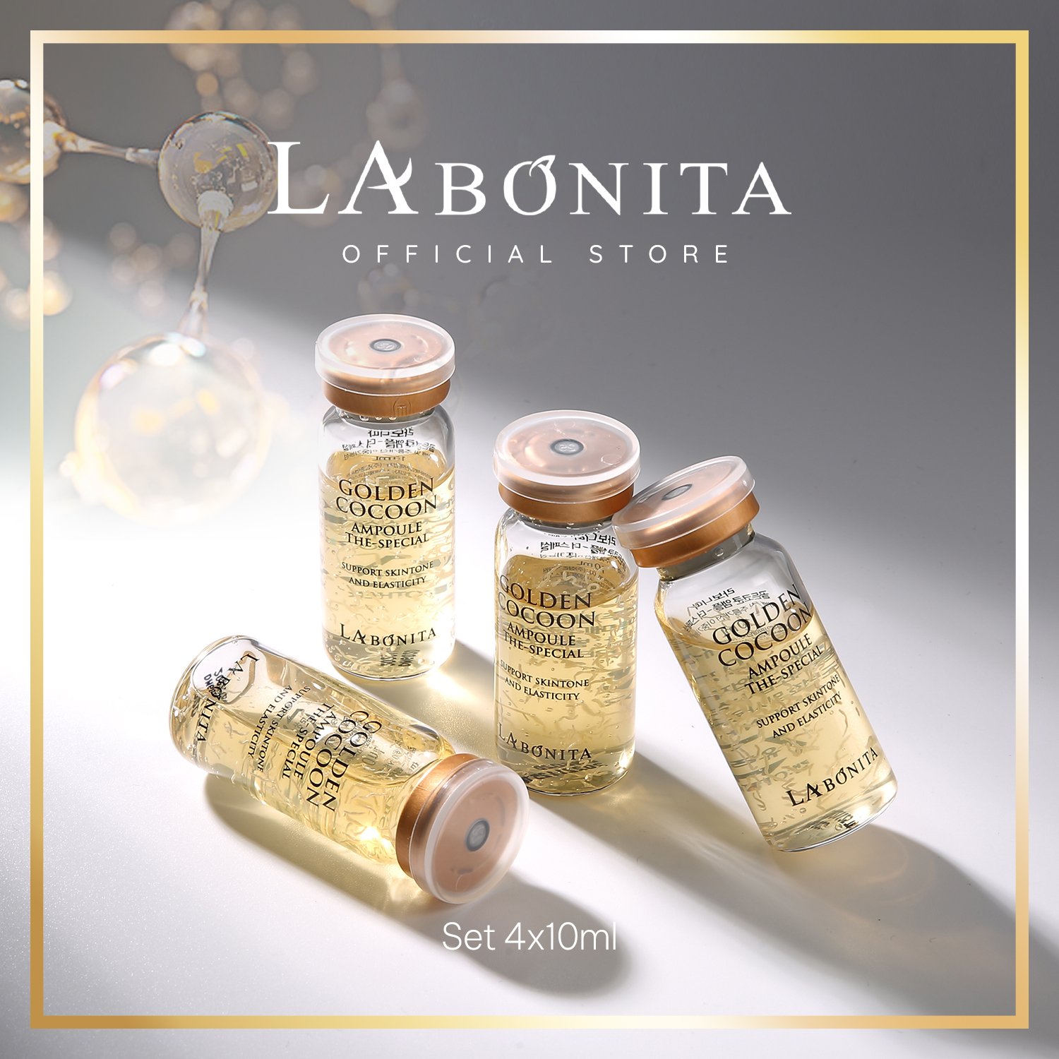 Set 4 lọ tinh chất kén tằm vàng - LA BONITA Golden Cocoon Ampoule The-Special lọ 10mlx4