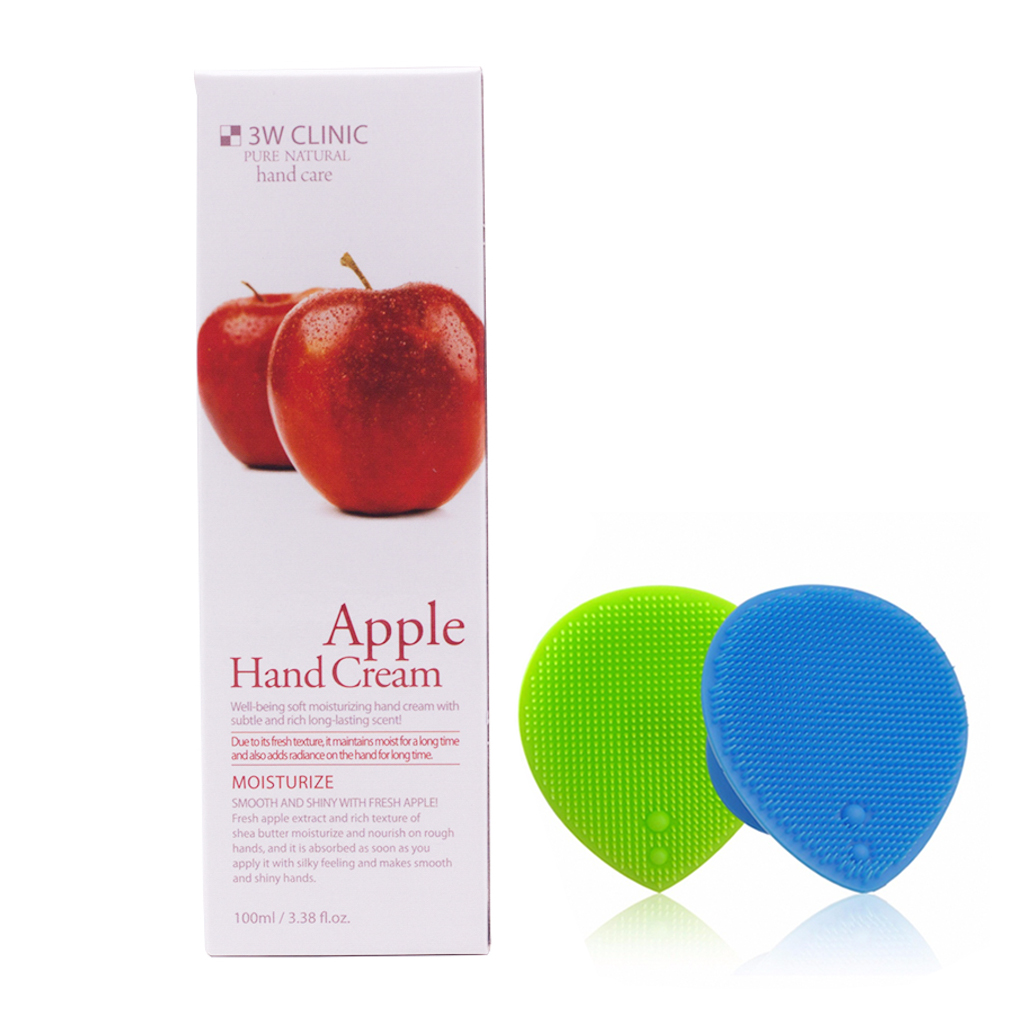 Kem dưỡng da tay chiết xuất Táo Hàn Quốc cao cấp 3W Clinic Apple Hand Cream (100ml) + Tặng Dụng Cụ Rửa và Massage Mặt Silicon Mềm Dẻo Hàn Quốc Suri Facial Cleansing Fad – Hàng Chính Hãng