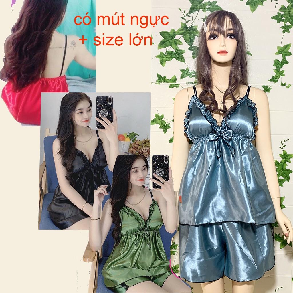 Đồ ngủ lụa FREE SHIP  Đồ ngủ hai dây sexy nữ lụa phi có mút, hở lưng, DN3