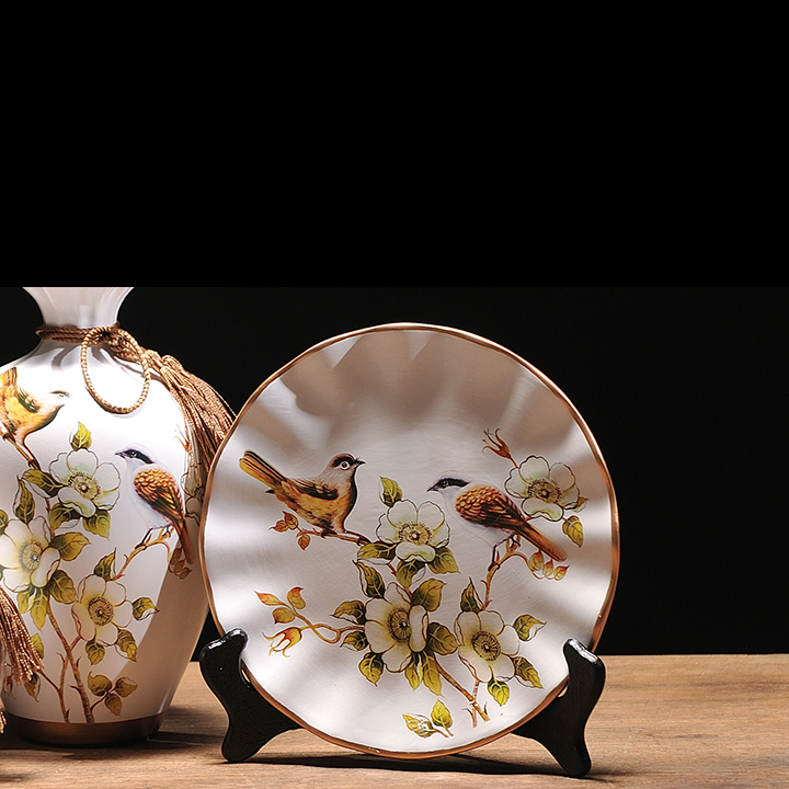 Bộ 3 món đĩa bình sứ decor trang trí nhà cửa kiểu dáng sang trọng