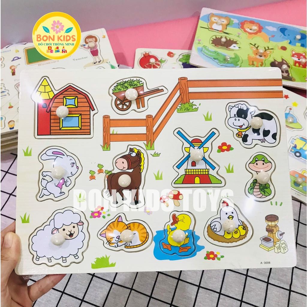 Combo 10 bảng ghép hình/xếp hình gỗ núm theo các chủ đề - Đồ chơi giáo dục thông minh cho bé