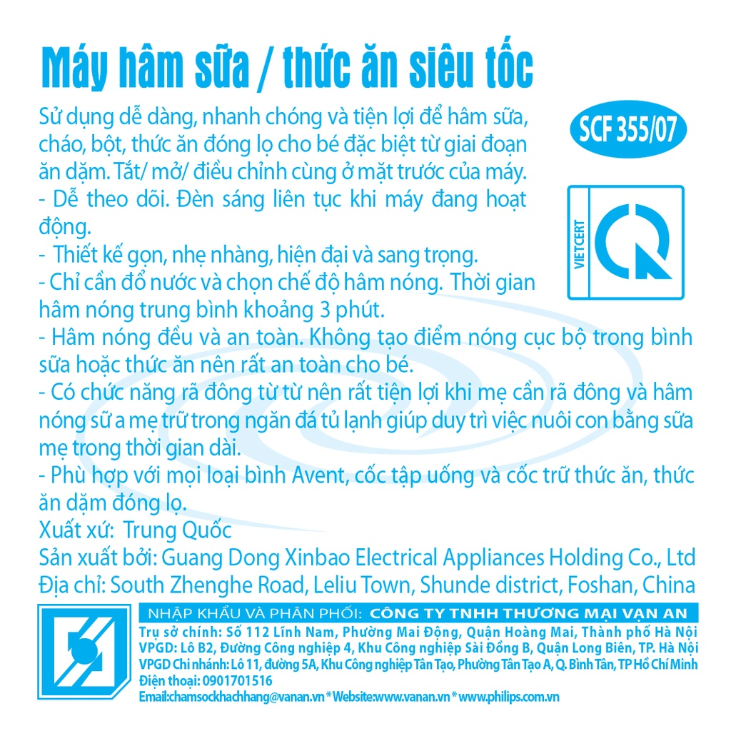 Máy hâm sữa và thức ăn siêu tốc Philips Avent SCF355/07