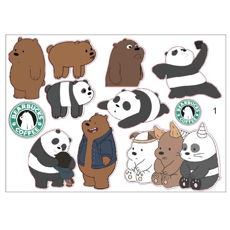 Hot Sticker dán Gấu We Bare Bear kích thước a5 update mẫu mới 2021