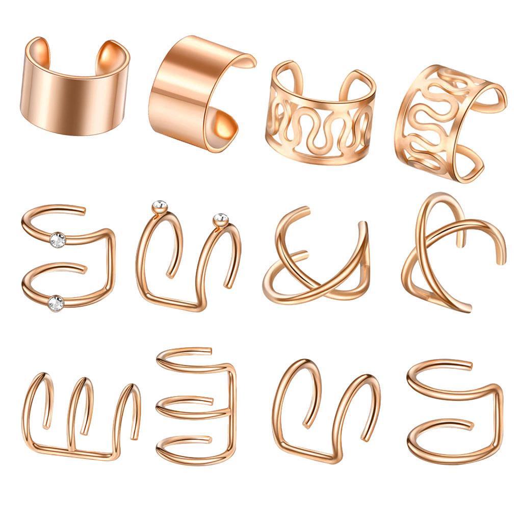 2-3pack Stainless Steel Ear Cuff Helix Ear Clip On Wrap Earrings Unisex Rose