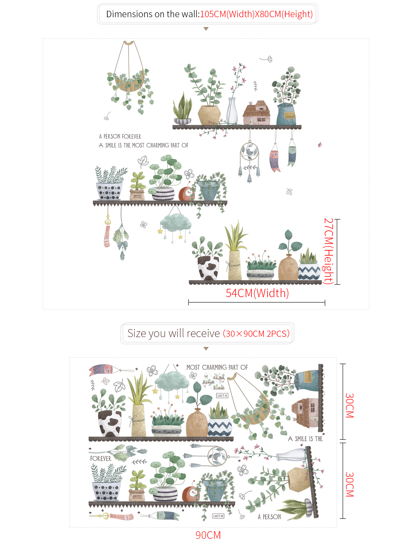 Sticker Giấy Dán Tường Decal Dán tường Tranh Dán Tường Trang Trí Tường Mẫu Kệ Hoa Lá Phong Cách Vintage ZDB-2284