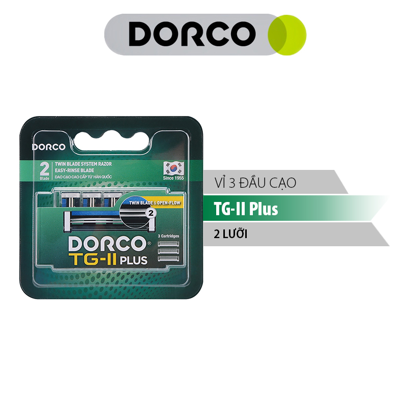 Vỉ 03 Đầu Dao Cạo Râu 2 Lưỡi Dorco TG-II Plus System TNA 3030-3B