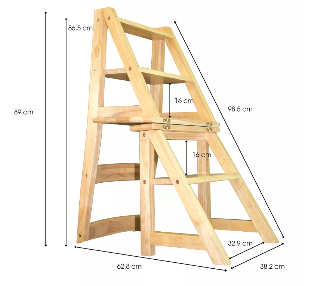 Ghế Thang 4 Bậc Bằng Gỗ Cao Su - Gấp Gọn Thông Minh Tiện Lợi, Hỗ Trợ Lấy Đồ Trên Cao - Chiều Cao 86.5 cm