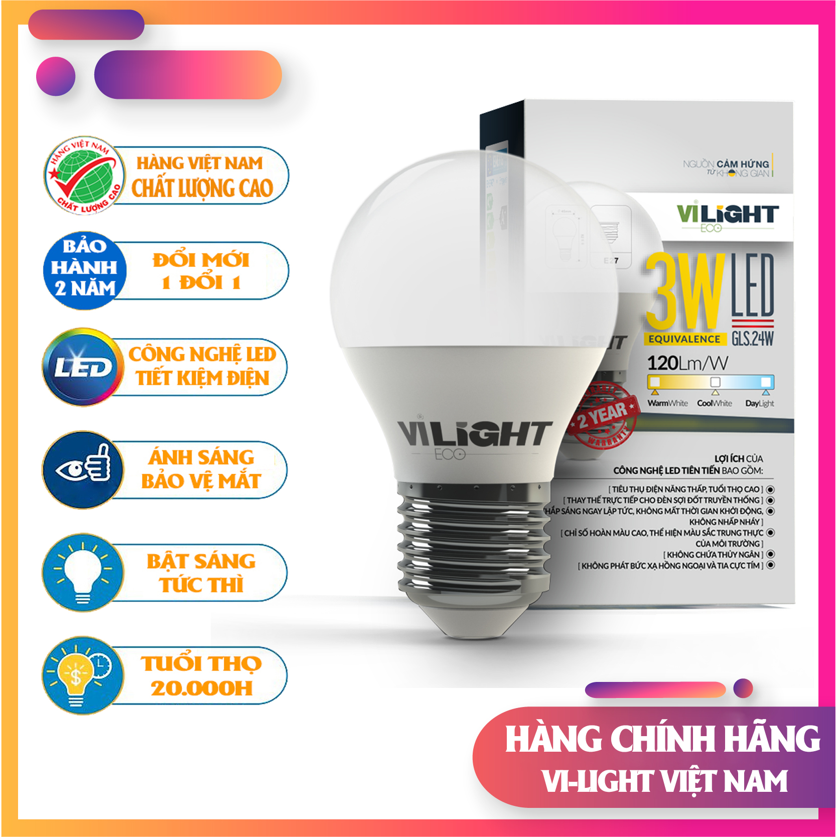 Bóng đèn Led 3W Vi-Light dùng trang trí cafe, nhà hàng, quán nhậu...