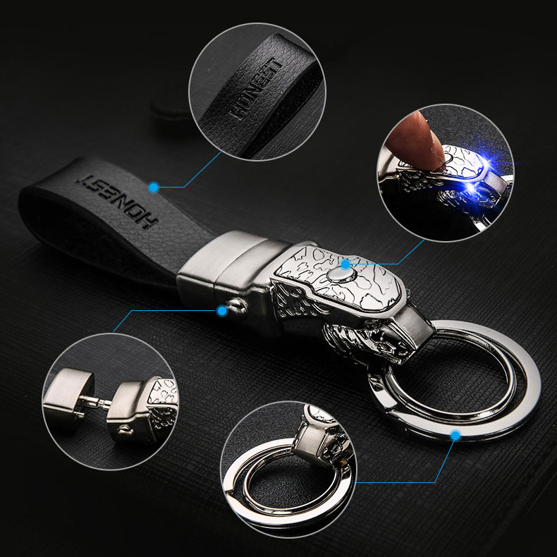 Móc khóa dây da đầu báo có đèn led Honset Mk175